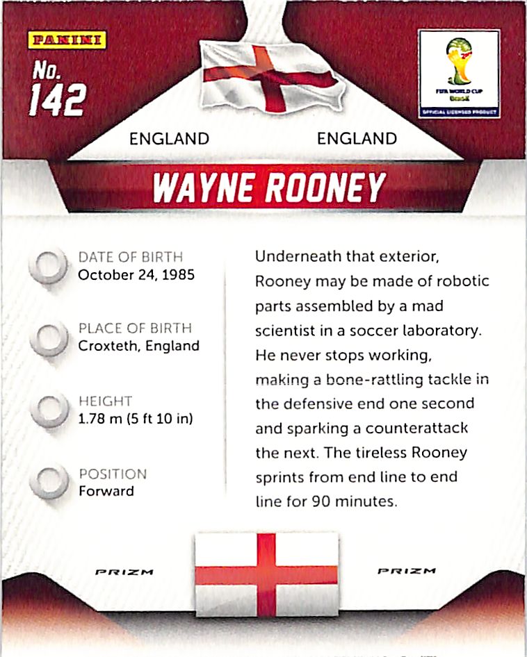 2014 Prizm World Cup Wayne Rooney Silver Prizm #142 England