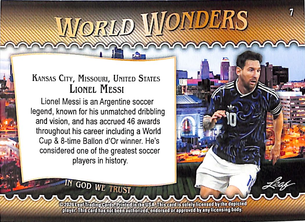 2026 Leaf World Wonders Lionel Messi Blue /49 Argentina