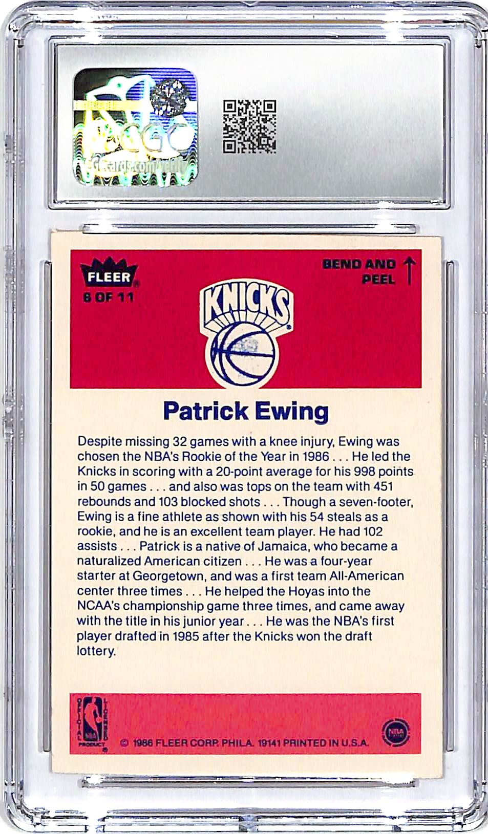 1986-87 Fleer Stickers Patrick Ewing #6 CGC 6 Knicks