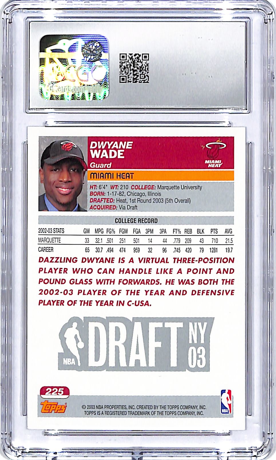 2003-04 Topps First Edition Dwayne Wade Rookie RC #225 CGC 9 Heat
