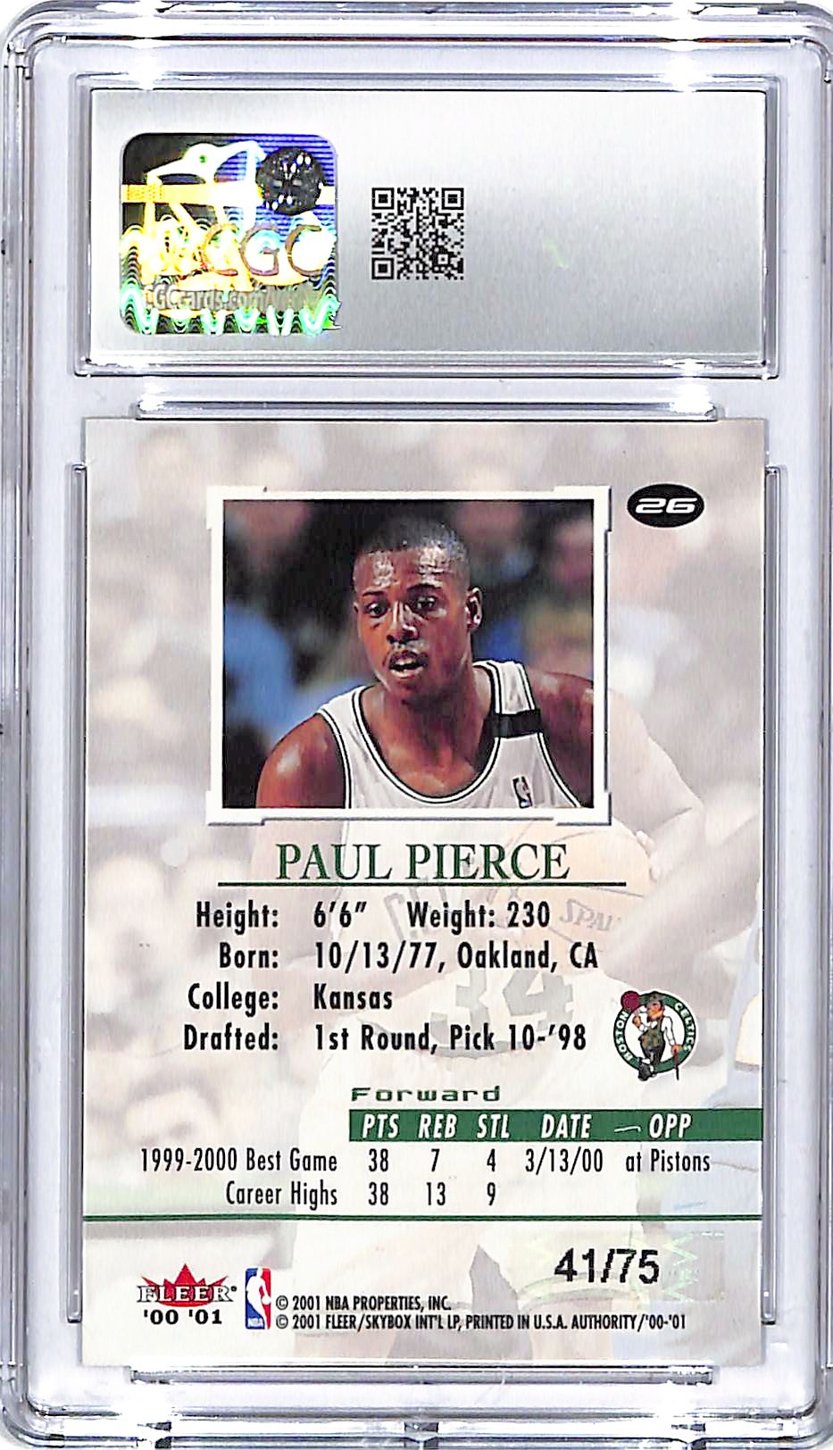 2000-01 Fleer Authority Paul Pierce Prominence /75 CGC 9 Celtics
