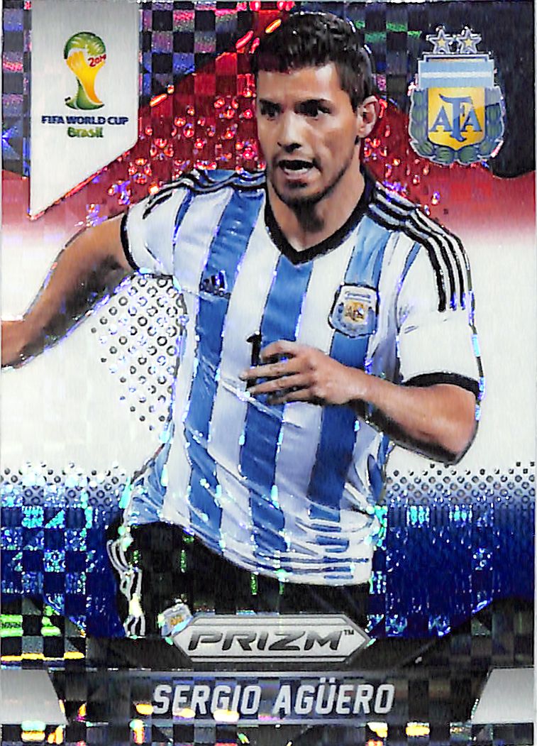 2014 Prizm World Cup Sergio Aguero Red White Blue Power Plaid #13 Argentina