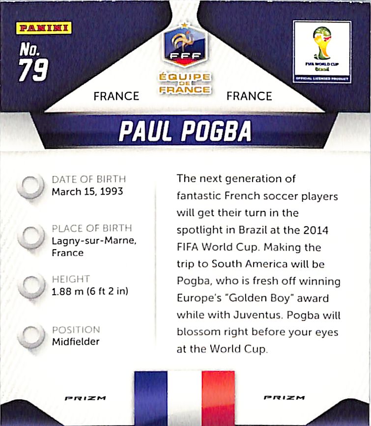 2014 Prizm World Cup Paul Pogba Red White Blue Wave #79 France