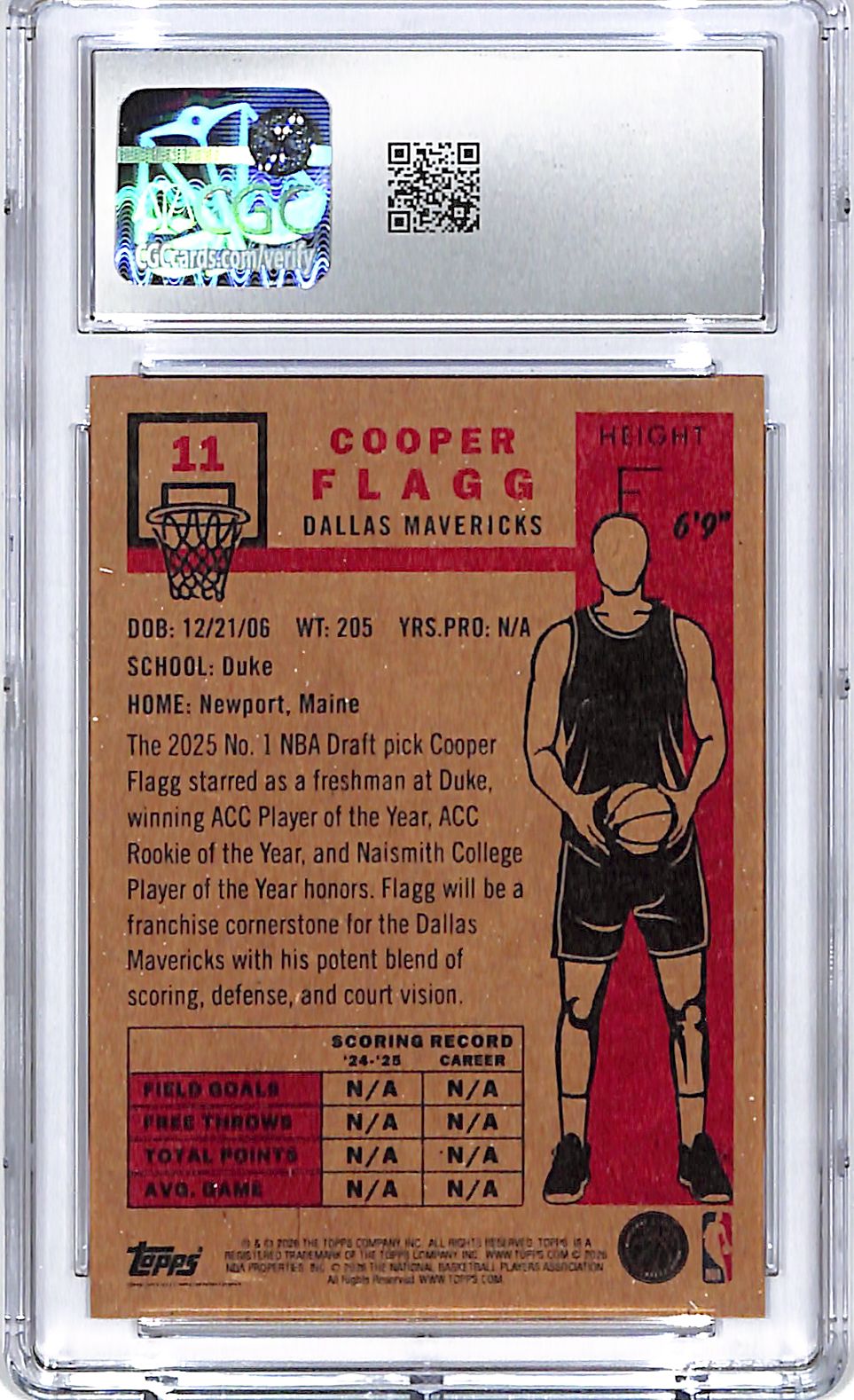 2025-26 Topps Living Set Cooper Flagg Rookie RC #11 CGC 10 Mavericks