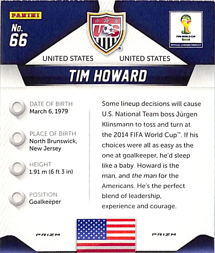 2014 Prizm World Cup Tim Howard Silver Prizm #66 USA