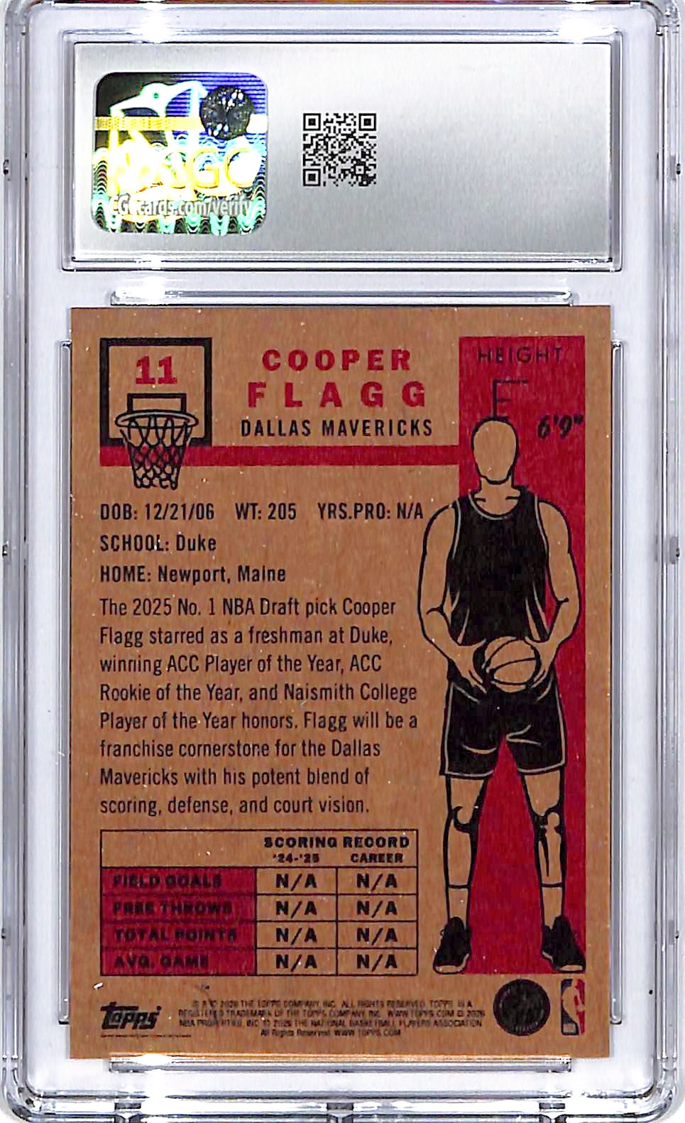 2025-26 Topps Living Set Cooper Flagg Rookie RC #11 CGC 10 Mavericks