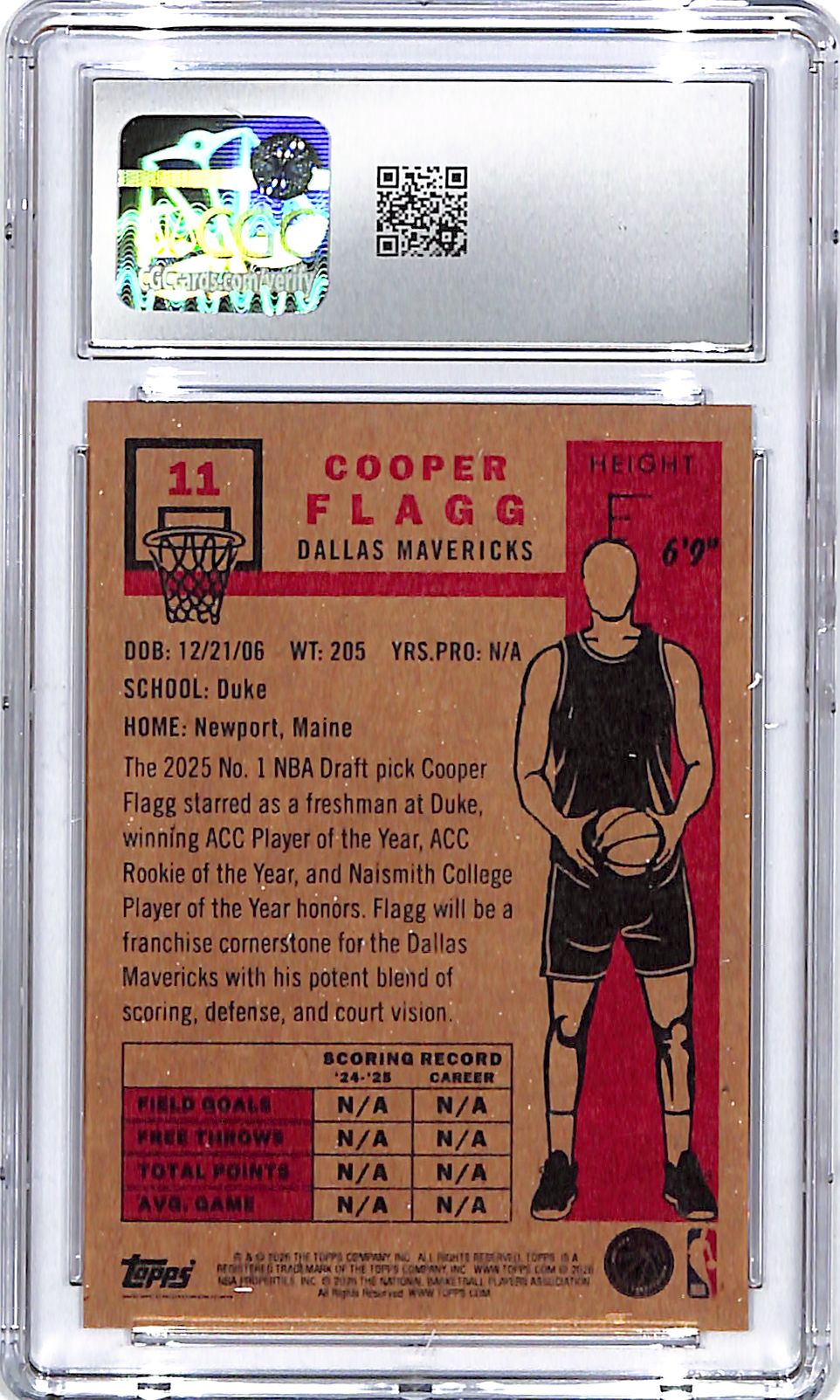 2025-26 Topps Living Set Cooper Flagg Rookie RC #11 CGC 10 Mavericks