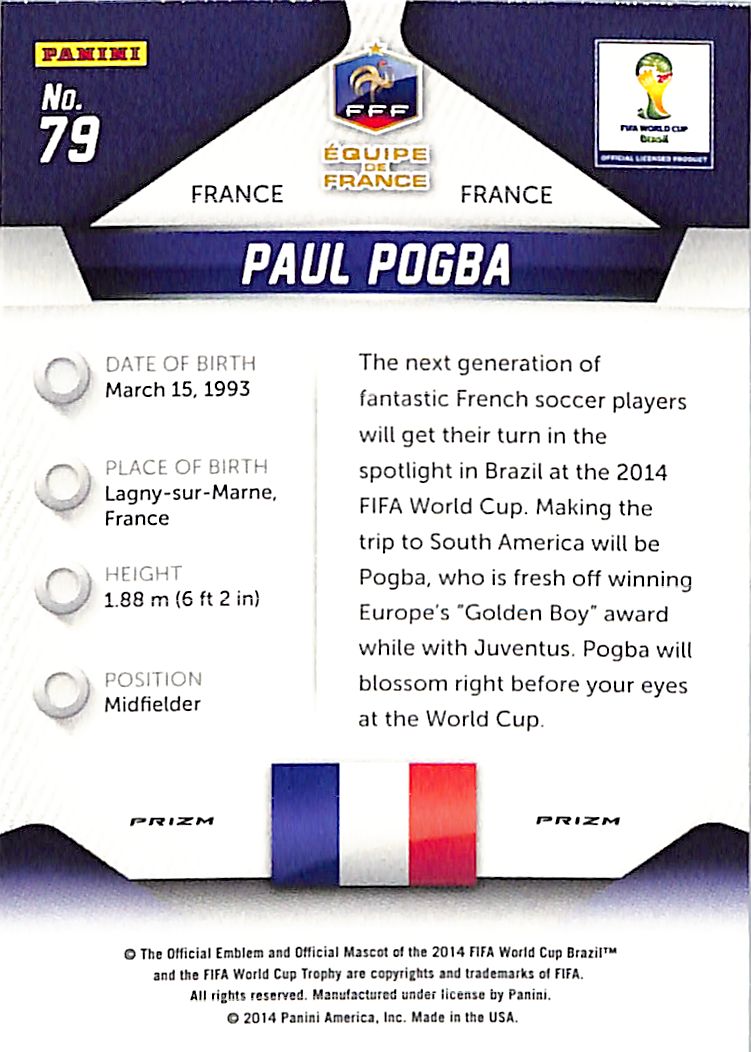 2014 Prizm World Cup Paul Pogba Red White Blue Wave #79 France