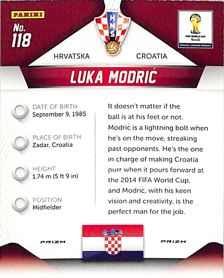 2014 Prizm World Cup Luka Modric Red White Blue Wave #118 Croatia