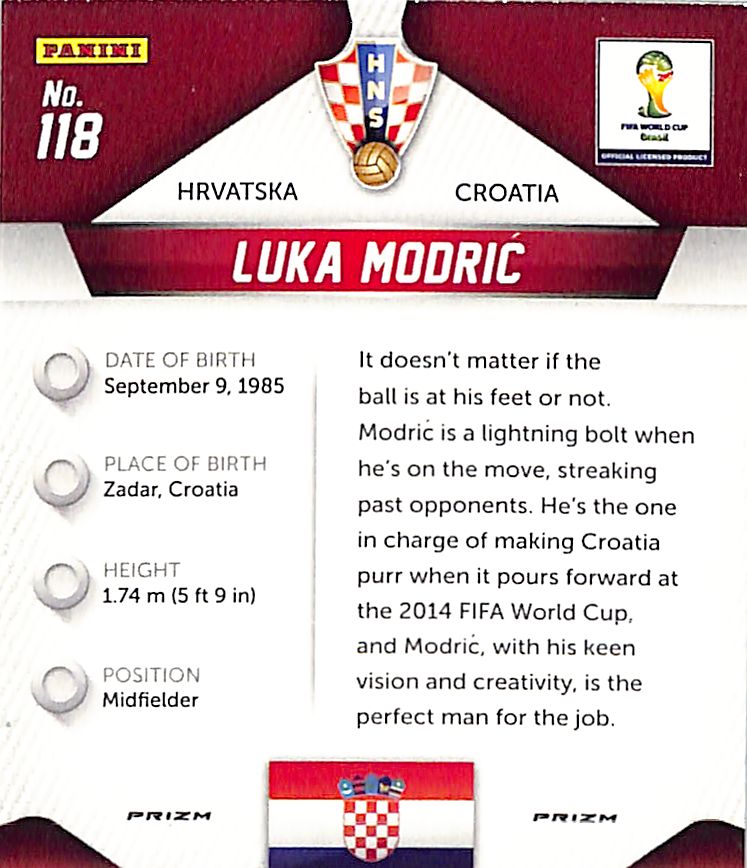 2014 Prizm World Cup Luka Modric Red White Blue Power Plaid  #118 Croatia