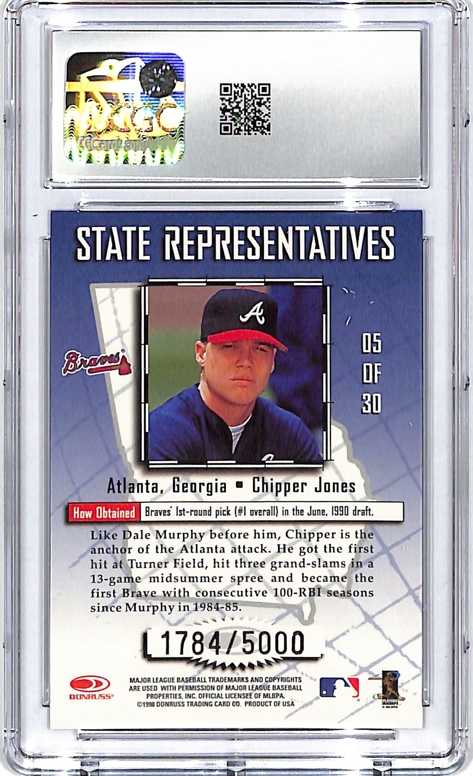 1998 Leaf Chipper Jones State Representatives /5000 CGC 9.5 Braves
