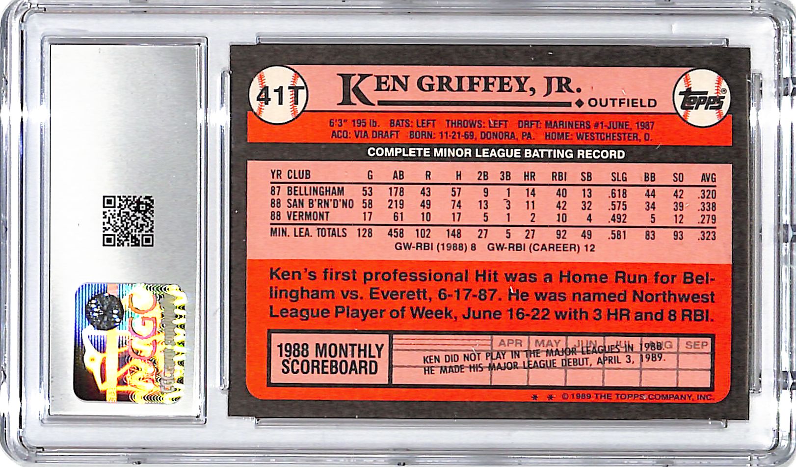 1989 Topps Traded Ken Griffey Jr Rookie RC #41T CGC 9.5 Mariners