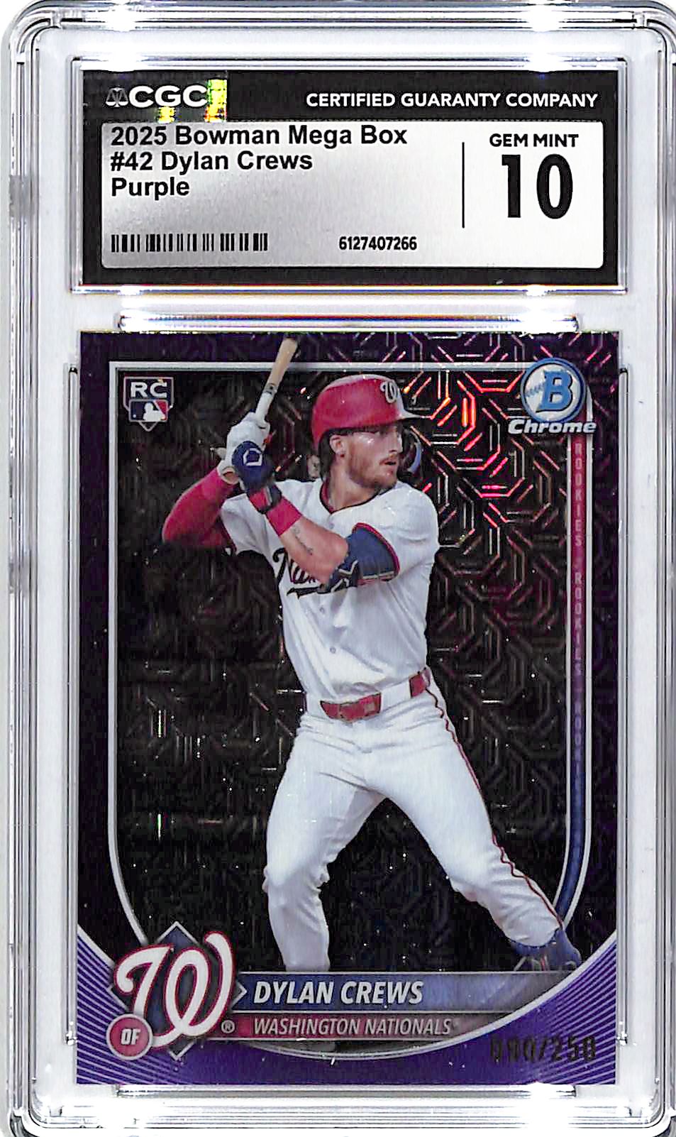 2025 Bowman Chrome Dylan Crews Mega Box Mojo Purple Rookie Refractor /250 CGC 10