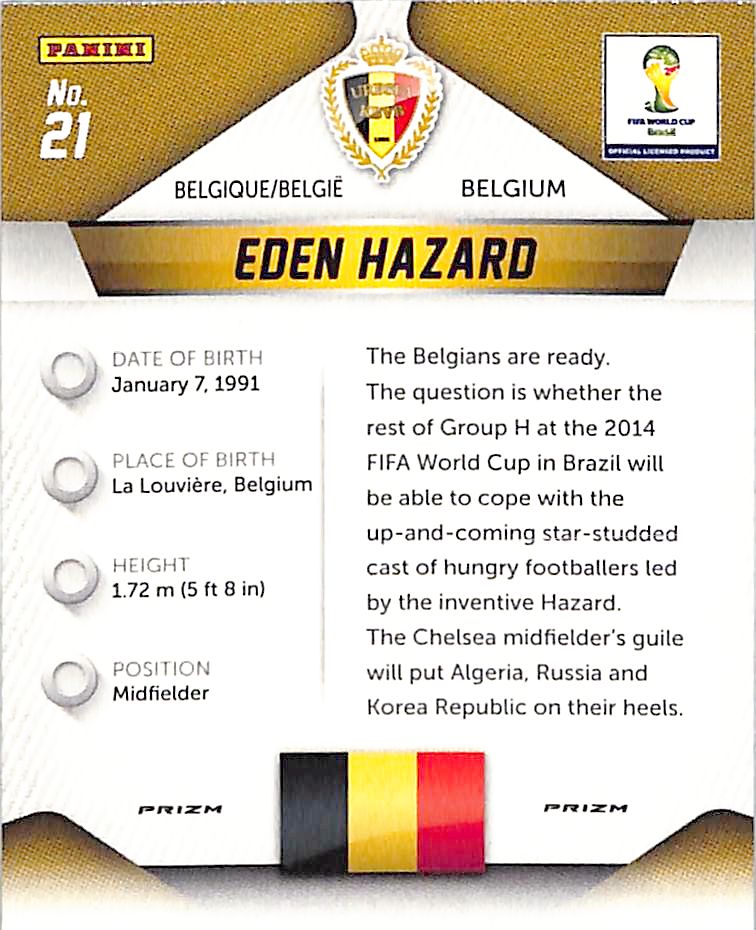 2014 Prizm World Cup Eden Hazard Silver Prizm #21 Belgium