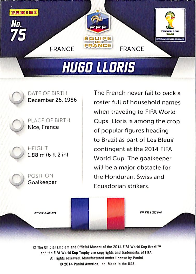 2014 Prizm World Cup Hugo Lloris Red White Blue Wave #75 France