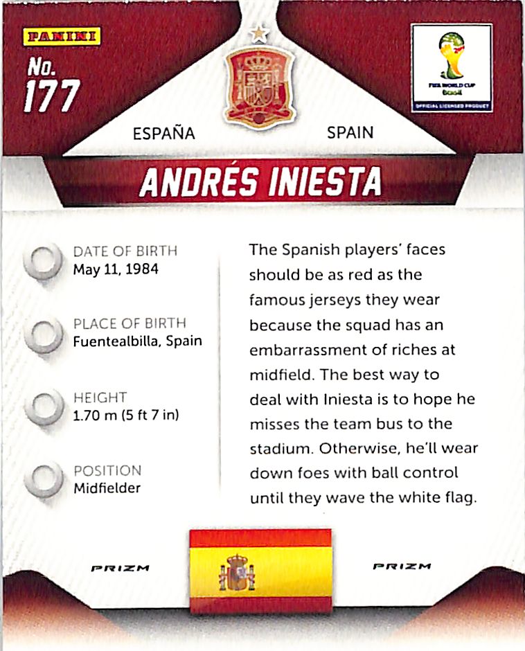 2014 Prizm World Cup Andres Iniesta Red White Blue Power Plaid #177 Spain