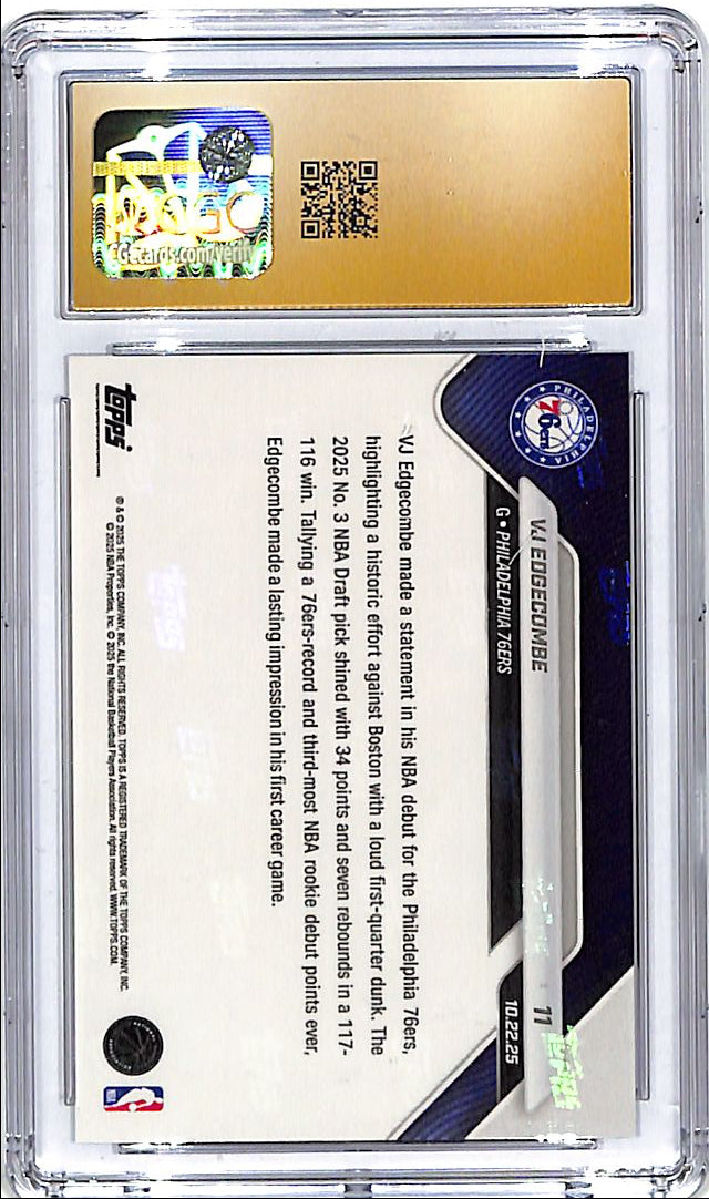 2025-26 Topps Now VJ Edgecombe Rookie RC #11 CGC 10 Pristine 76ers